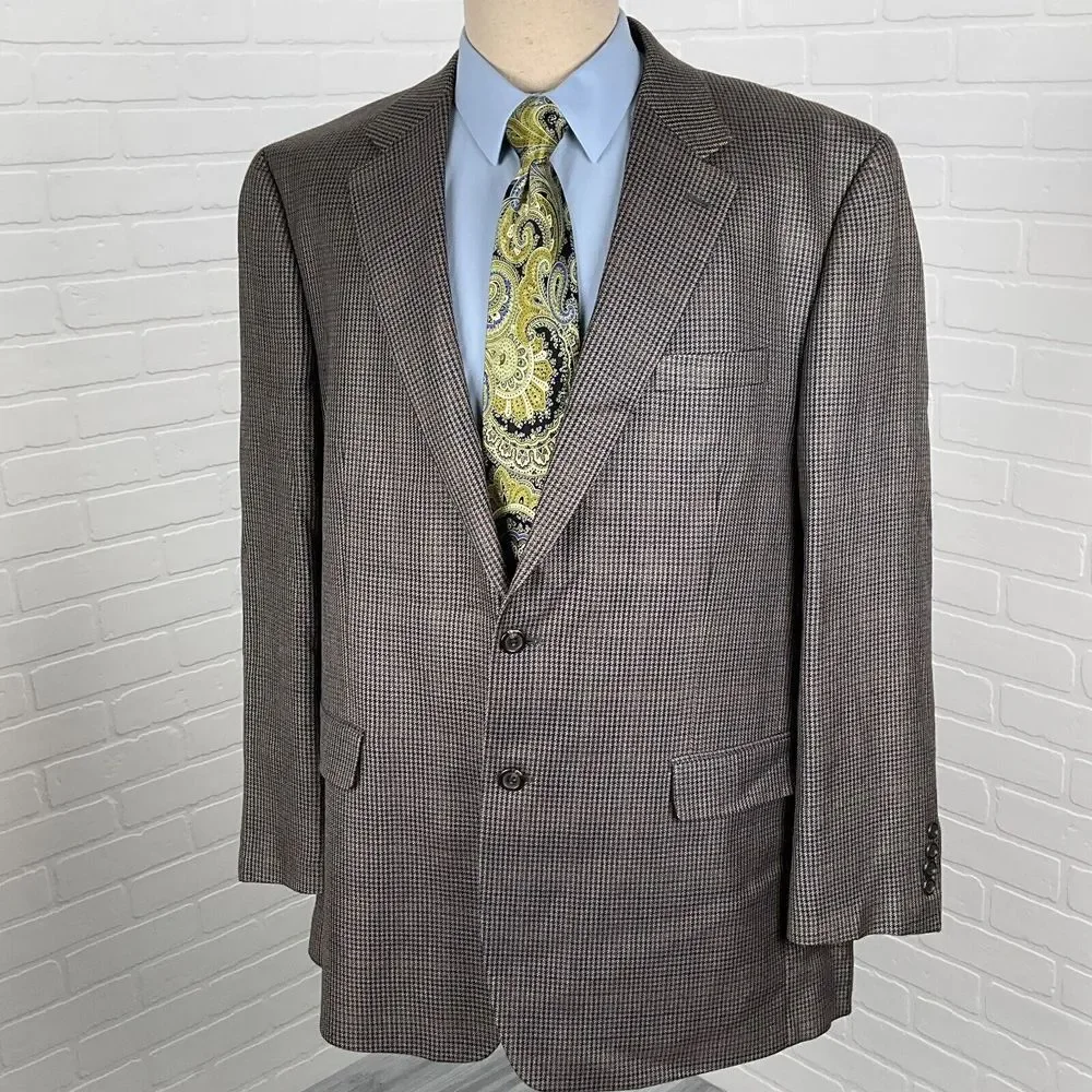 Chaps Blazer Men 48L‎ Gray Gold Prince Edward Plaid Silk Career Classic Party